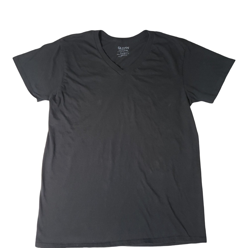 Gildan Mens Size M Black V-Neck Short Sleeve 100% Cotton T-Shirt Regular Fit